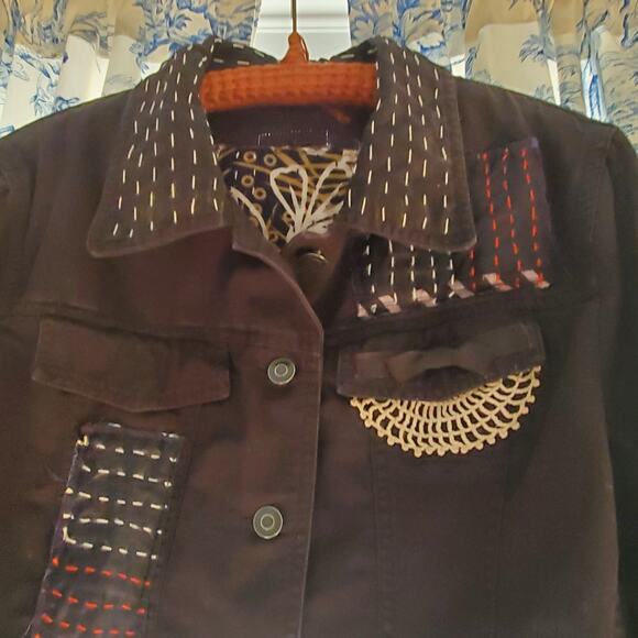 Restyled Handsewn One of a Kind Denim Jacket .Wearable‎ Art .Sz L - Picture 8 of 9